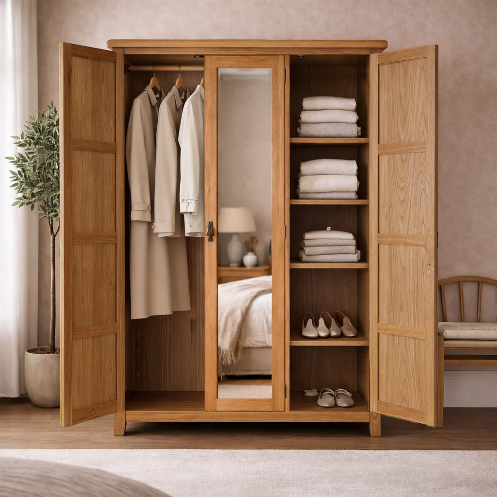 Cambridge Oak 3 Door Full Hanging Wardrobe - Image 2