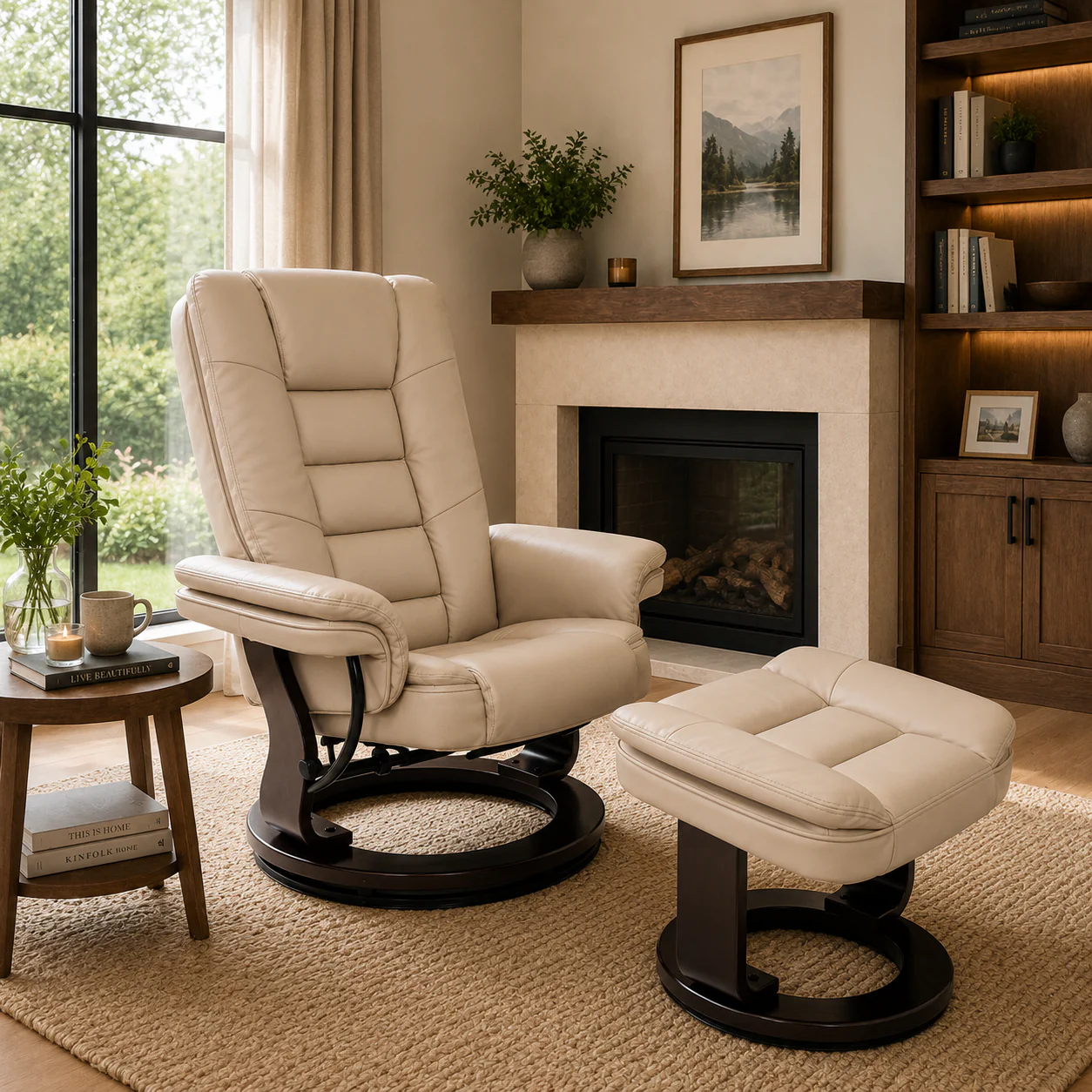 Charlton Swivel Recliner & Footstool | Beige