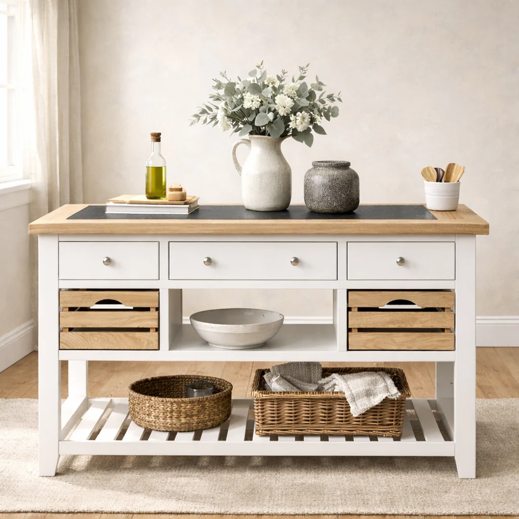 Chester Classic Cream Large Kitchen Island with Black Granite Top - Image 2