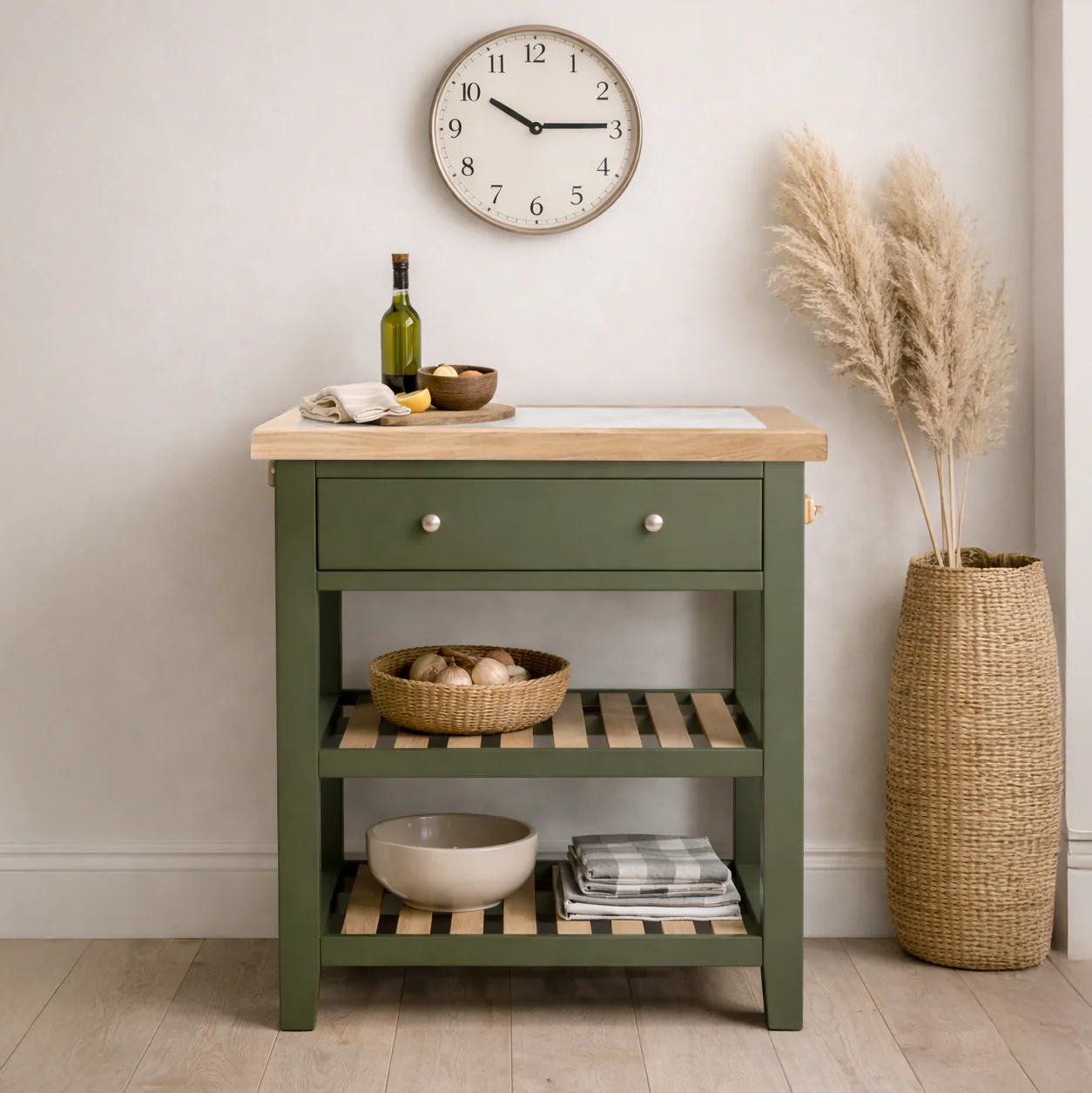 Chester Forest Green Small Kitchen Island with White Top - Image 2