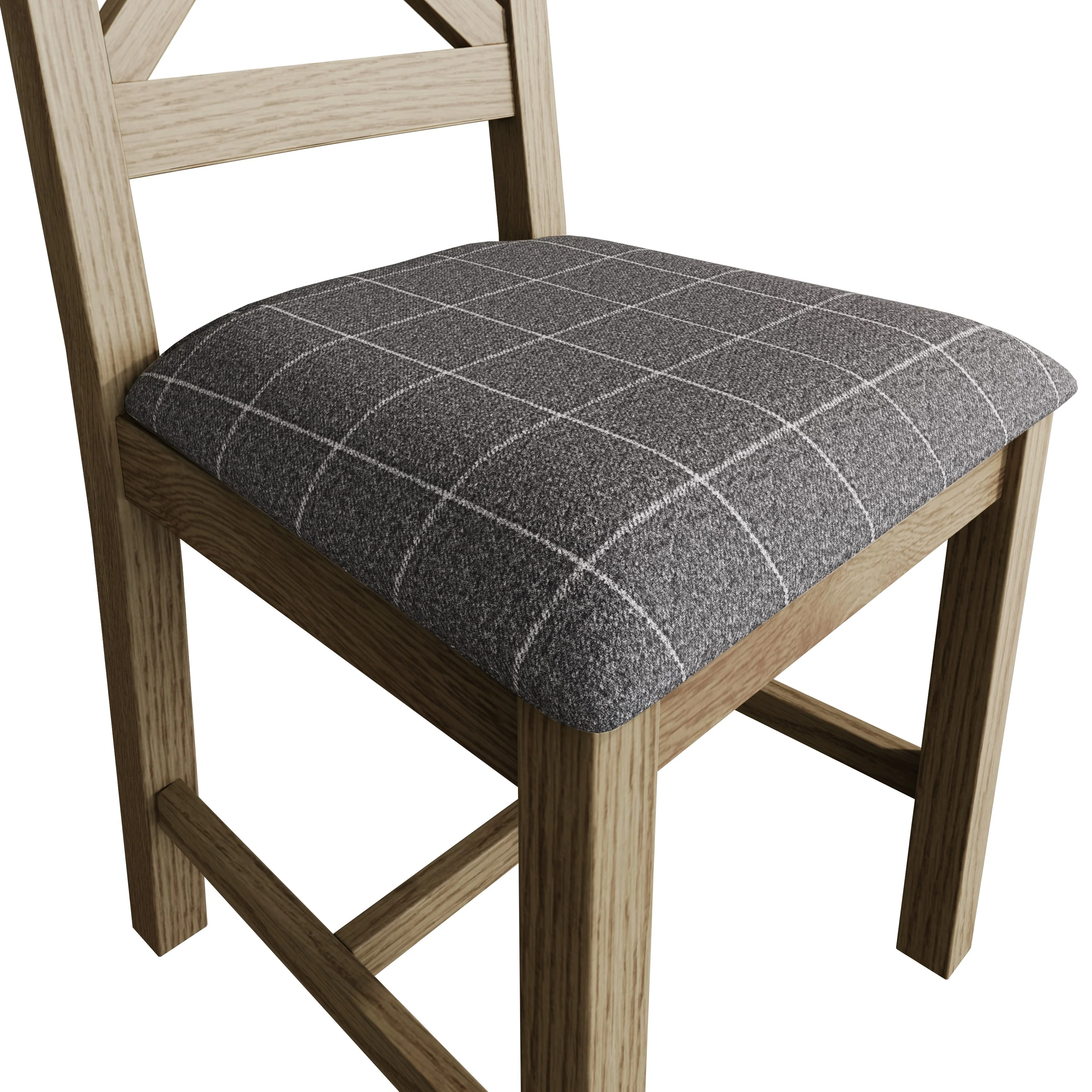 Hove Smoked Oak Cross Back Dining Chair With Grey Check Seat - Image 5