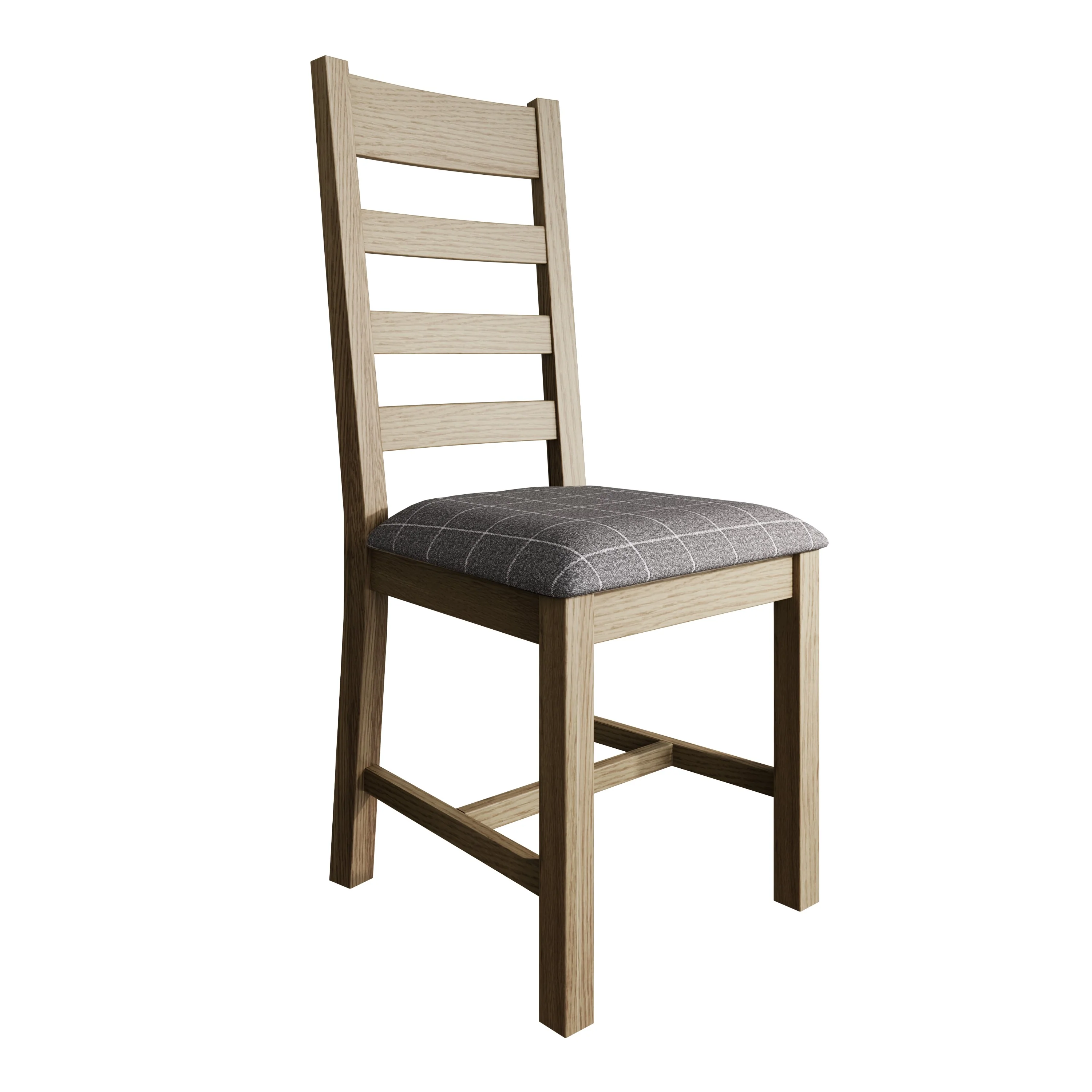 Hove Smoked Oak Ladder Back Dining Chair With Grey Check Seat - Image 2