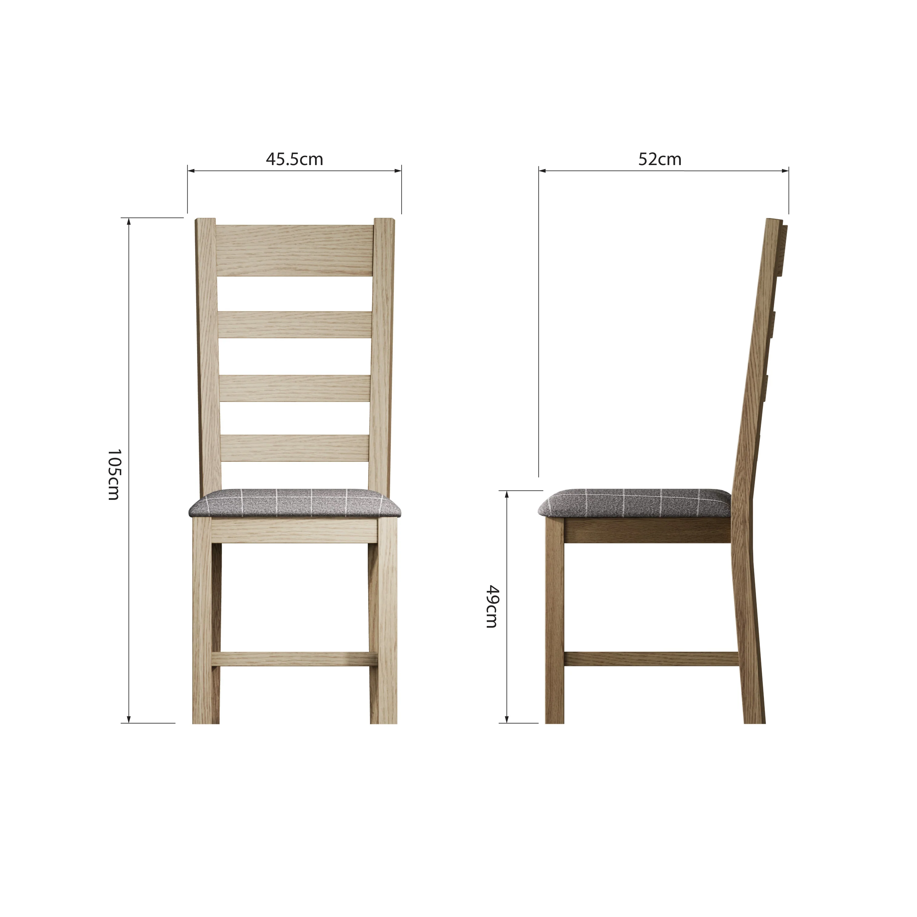 Hove Smoked Oak Ladder Back Dining Chair With Grey Check Seat - Image 6