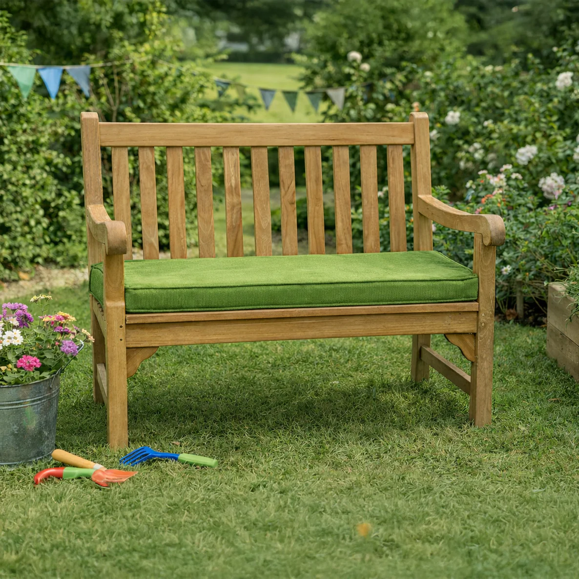 Mini Louis Childrens Classic Garden Bench With Green Cushion - Image 2