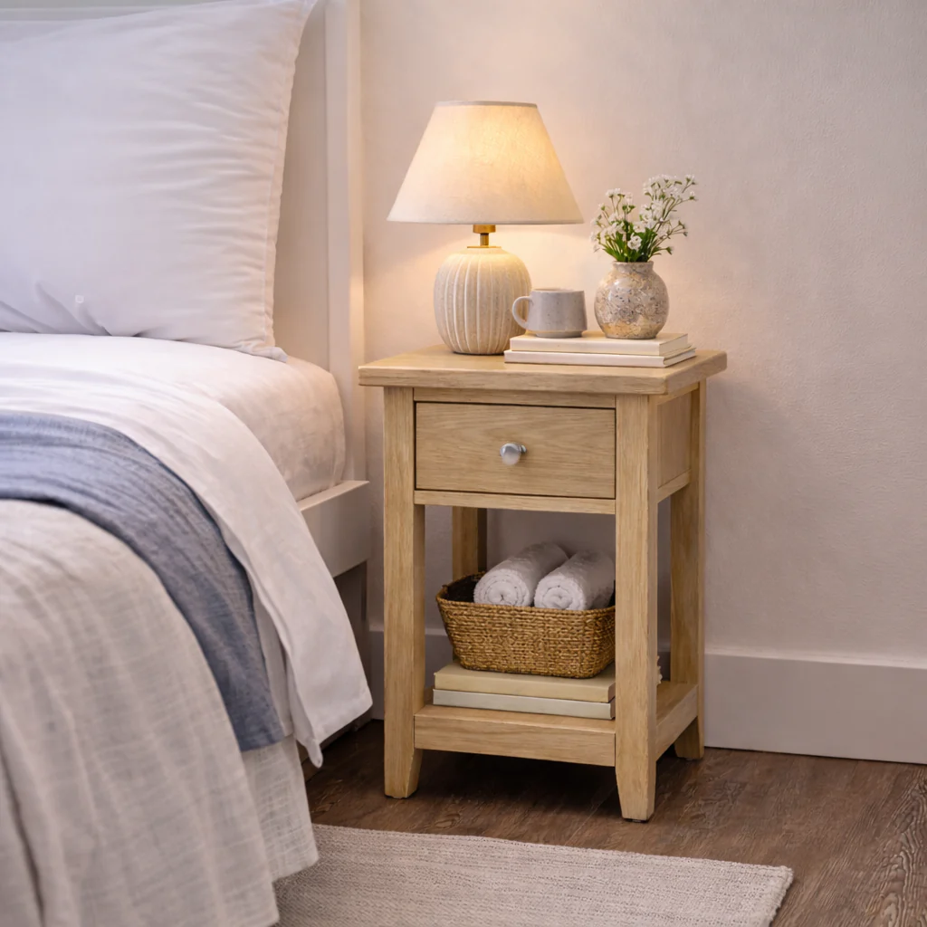 Westbrook Whitewash Oak 1 Drawer Bedside Table - Image 2