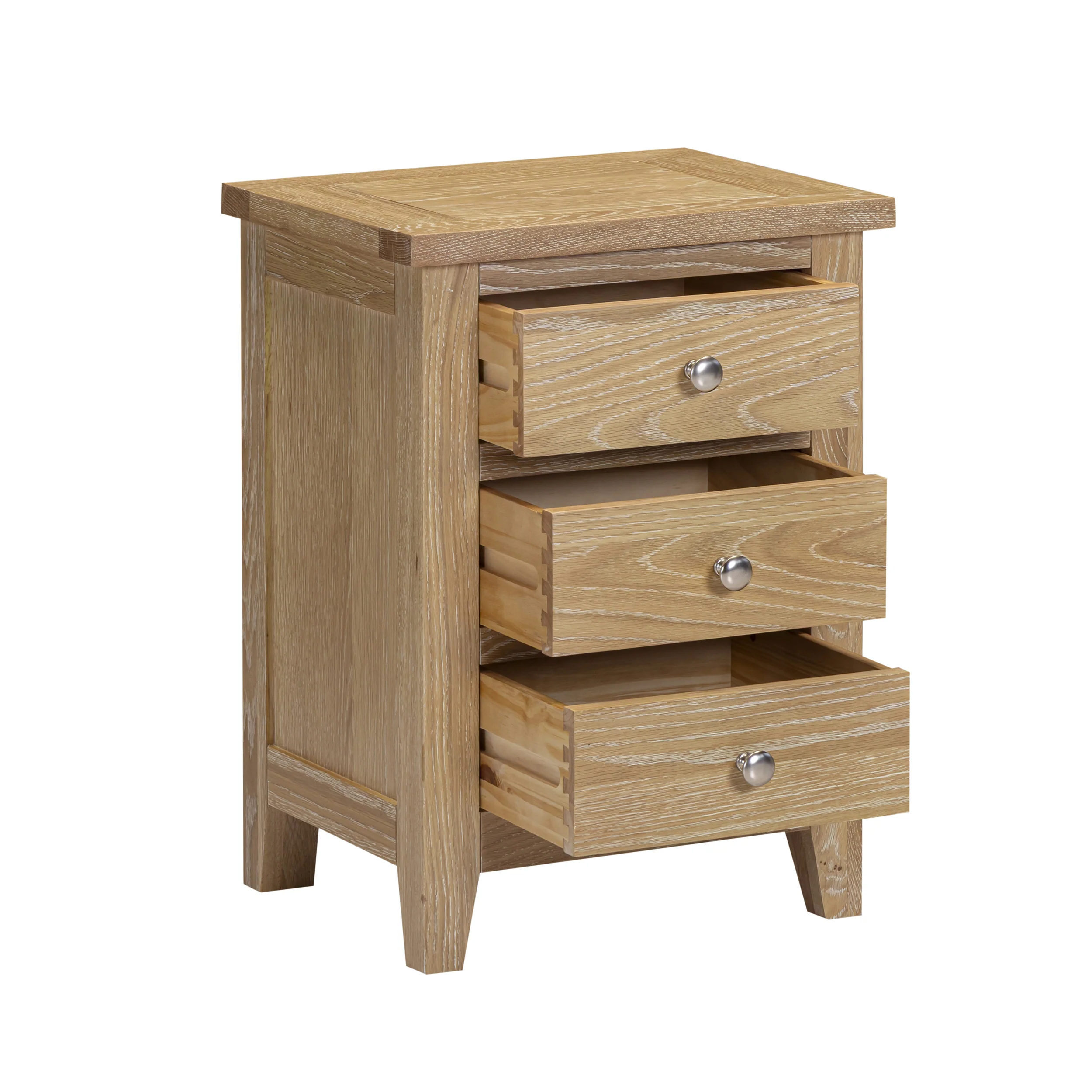 Westbrook Whitewash Oak 3 Drawer Bedside Table - Image 6