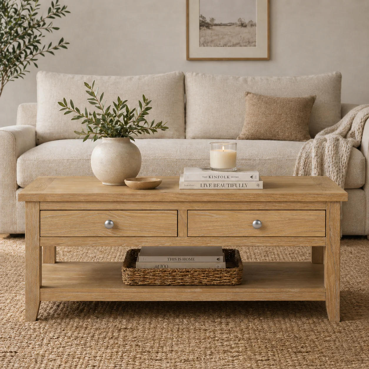 Westbrook Whitewash Oak Coffee Table with Drawers - Image 2