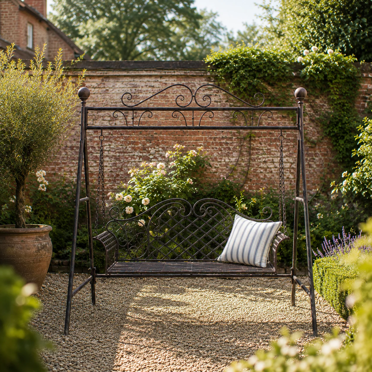 Wrought Iron Grey 3 Seater Swing Seat - Image 2